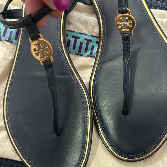 Tory Burch Navy and Gold Sandals - Picture 2 of 5